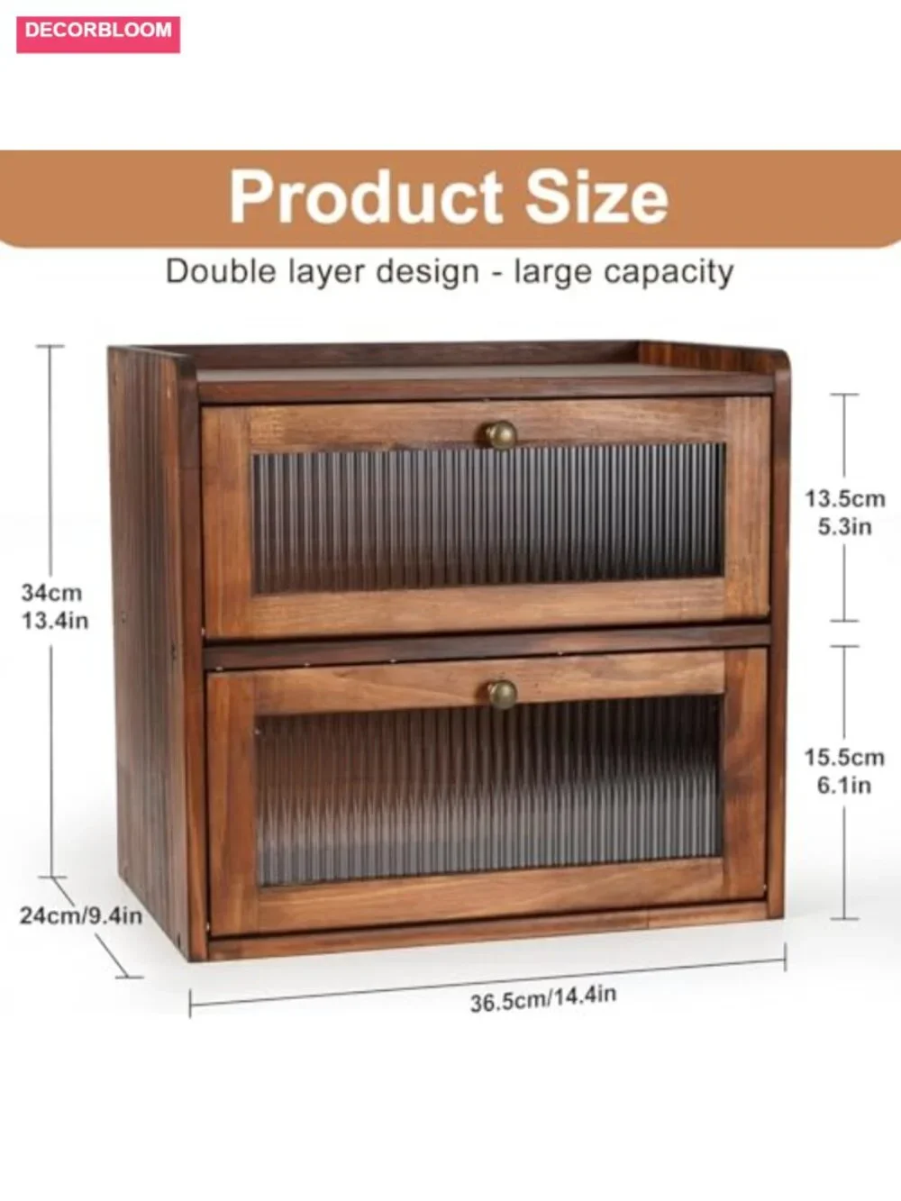 Large Wooden Bread Box for Kitchen Countertop Storage with Acrylic Window
